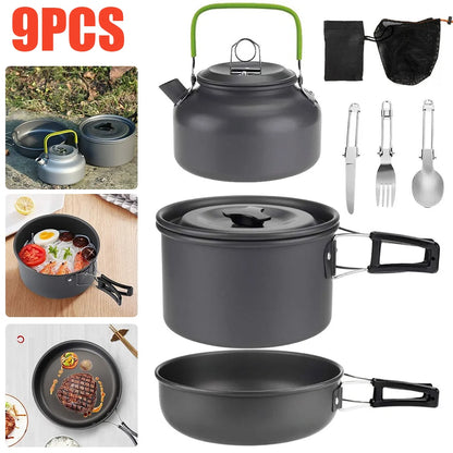 Camping Cookware Set Outdoor Cookware Stackable Storage Portable Kettle Pot Frying Pan Picnic Tableware