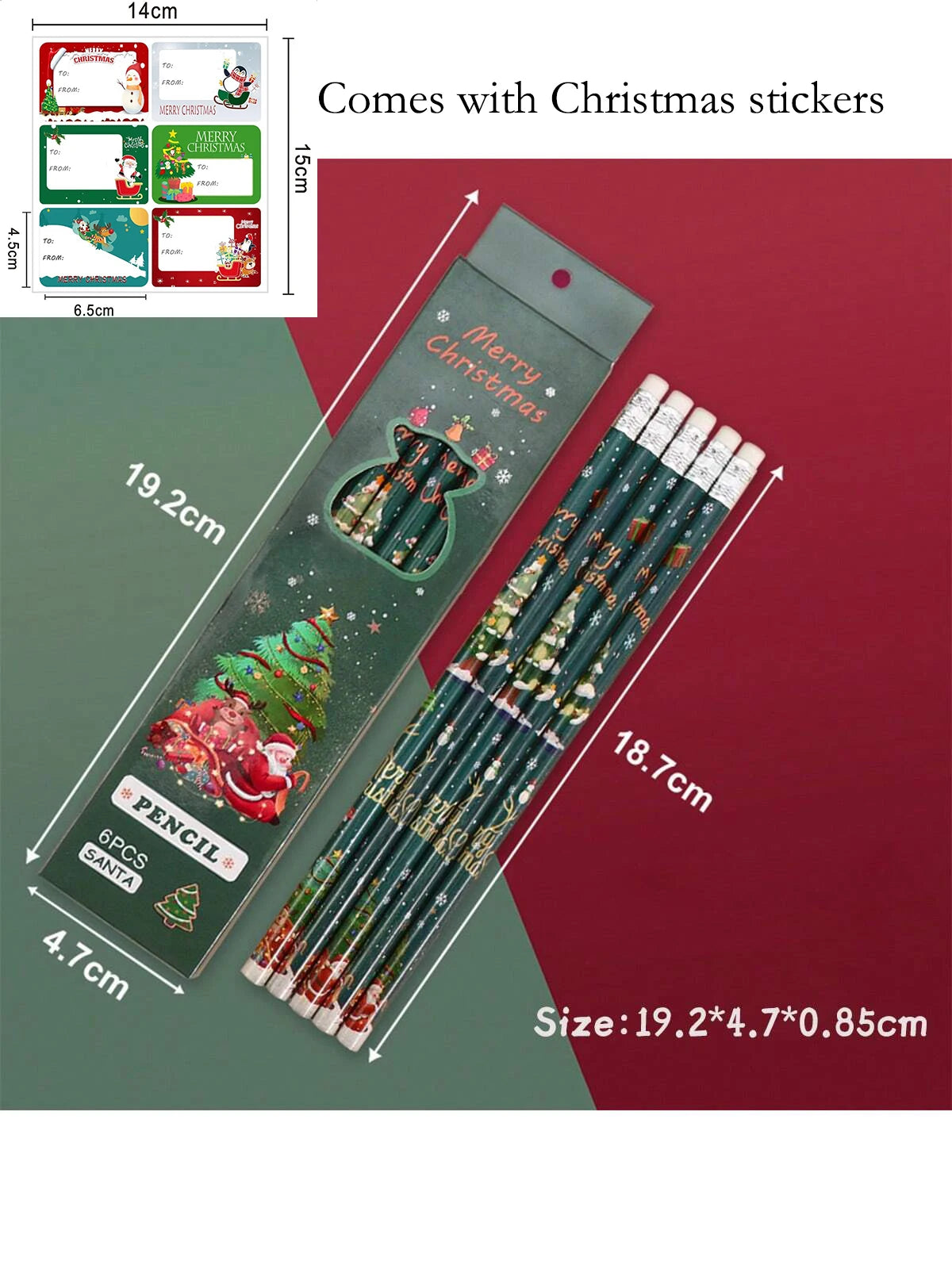 Christmas gift cartoon cute 6 HB pencil set with eraser box office cultural and educational supplies
