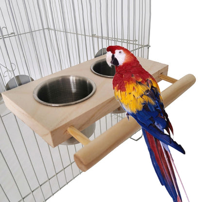 Bird Feeding Cup Hanging Parrot Feeder Stainless Steel Food Water Bowls with Platform Perch for African Greys Budgies Y5GB
