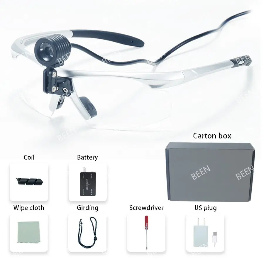 BEEN Oral Dental Headlight 3W LED Dentist Surgical Operation Headlamp with Protection Glasses Rechargeable Lithium-ion Loupes