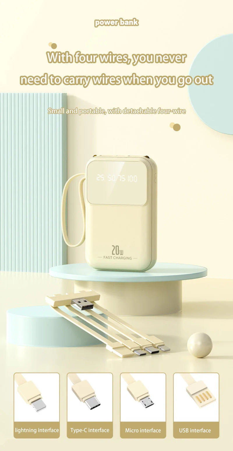 New Built In Power Bank With Small And Portable 20000mAh Llarge Capacity Portable Power Bank Super Fast Charging Power Bank Hot