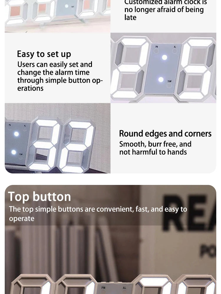 3D Digital Silent Clock Luminous Desktop Alarm Clock Digital Wall Clock Simple Clock Ornament