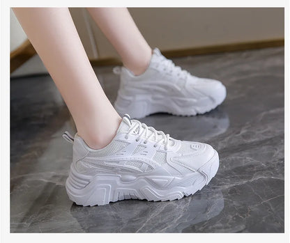 Black Daddy Thick Sole Sneakers Casual Vulcanized Shoes Women High Platform Sneakers Lace Up White Sneakers Women