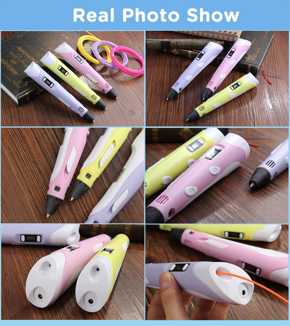 3D Printing Pen 9/50/100/200M PLA Filament LED Display With PU Case DIY Drawing Pens Stimulate Creativity Kids Toys 3D Pen