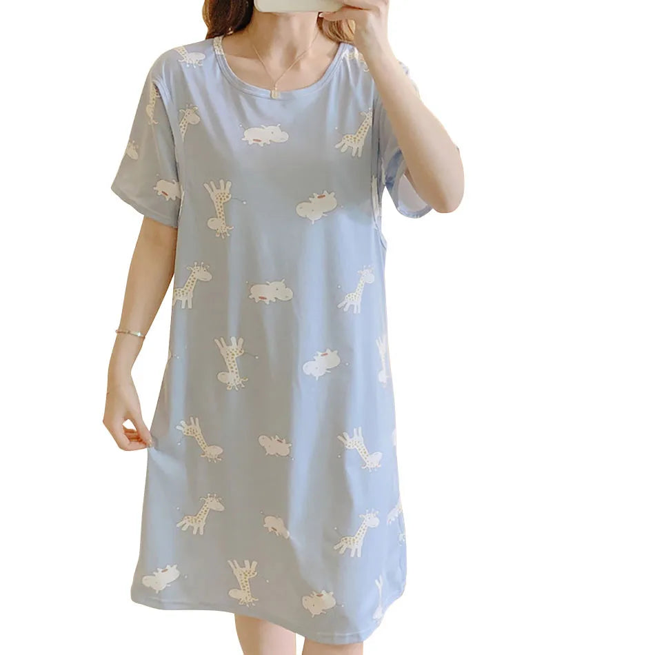 Maternity Clothings Nursing Dresses Breastfeeding Sleepwear Pattern Printing Cheerful and Lively Girl Feeling for Pregnant Women
