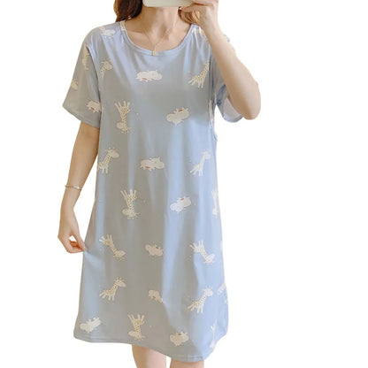 Maternity Clothings Nursing Dresses Breastfeeding Sleepwear Pattern Printing Cheerful and Lively Girl Feeling for Pregnant Women