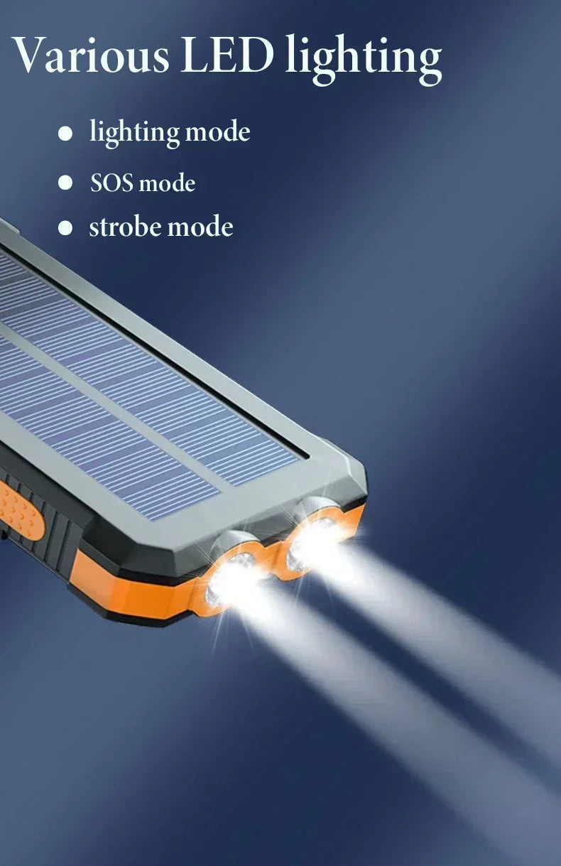 200000mAh Large Capacity Solar Power Bank Portable Outdoor Charger PowerBank External Waterproof Battery Charging with LED Light