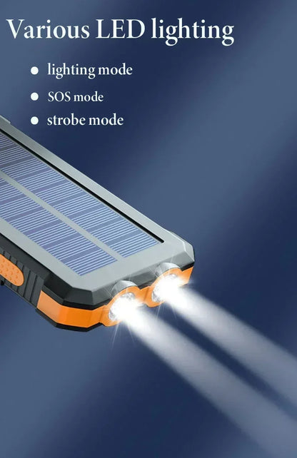 200000mAh Large Capacity Solar Power Bank Portable Outdoor Charger PowerBank External Waterproof Battery Charging with LED Light