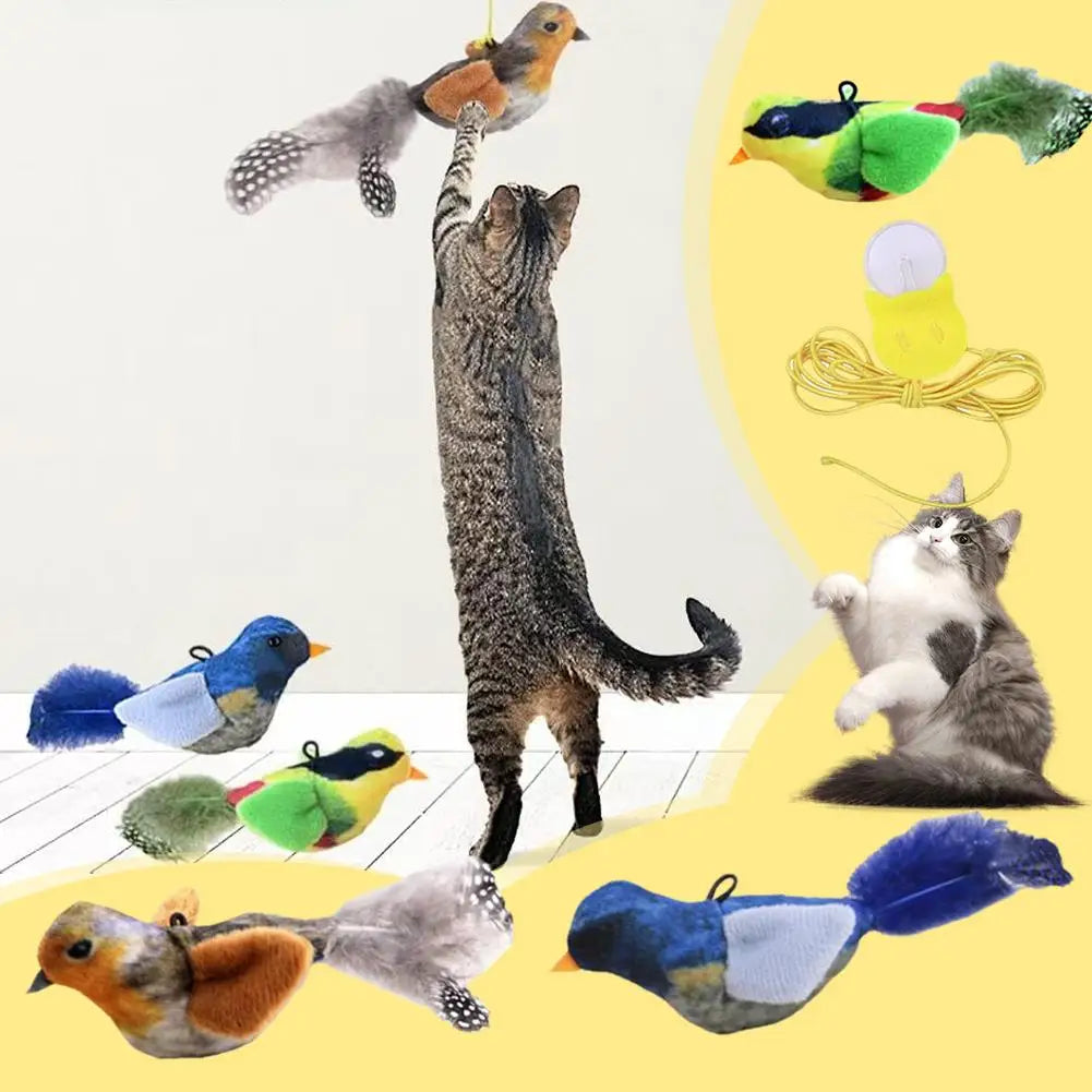 Interactive Cat Toys Hanging Squeaky Simulation Bird Plush Cats Pets Teasing Toys With Feather Catnip Kitten Chirping Bird Toy