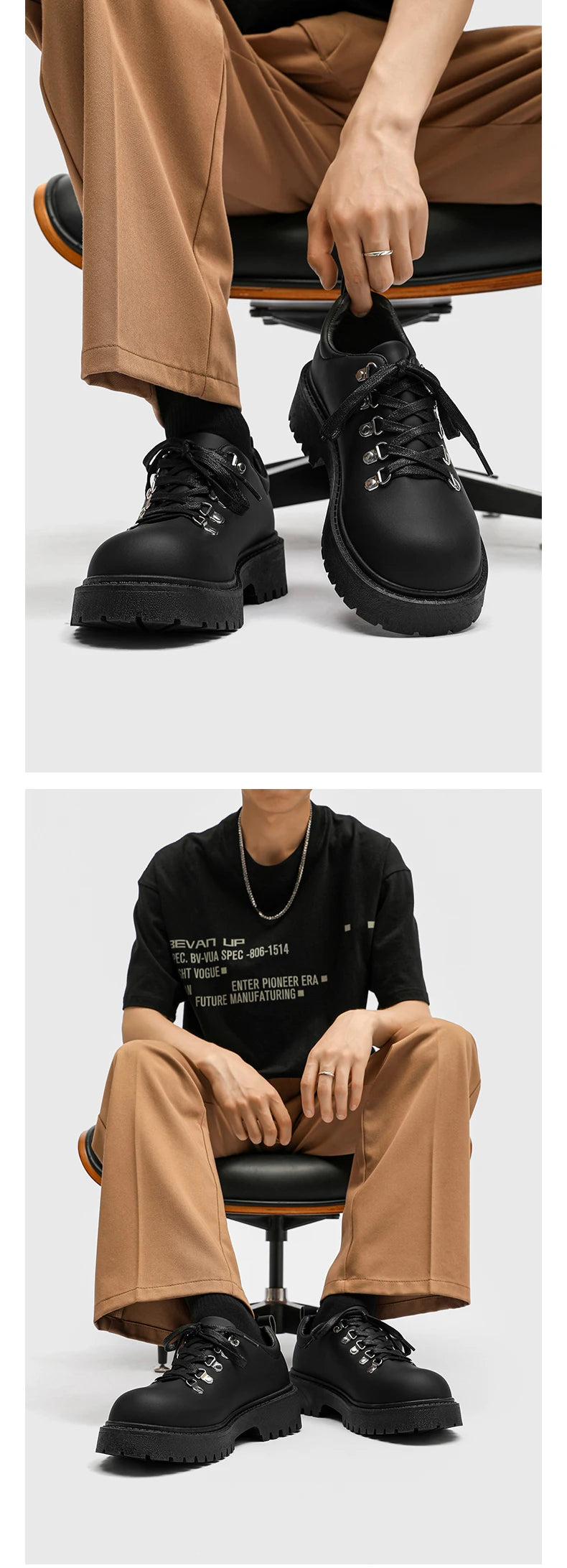 Business Office Dress Black Trendy Footwear Mans England Style Men's Casual Platform Shoes Lace-up Original Leather Oxfords Shoe