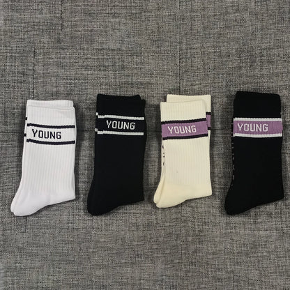 Young Sports Socks Gym Hombre Long Socks 4-Pairs High Top Socks Unisex Fitness Workout Sock Soft Comfort Breathable Street Style