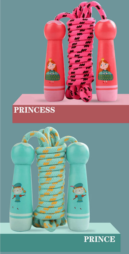 Children's Sports Adjustable Cotton Rope  Ropes Sport Fitness Lovely Cartoon Skipping Natural Wooden Handle Fillet Design