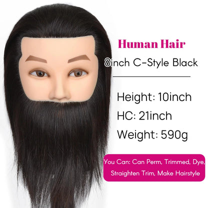 Male Mannequin Head With 100% Real Human Hair Black For Practice Hairdresser Cosmetology Training Doll Head For Hair Styling