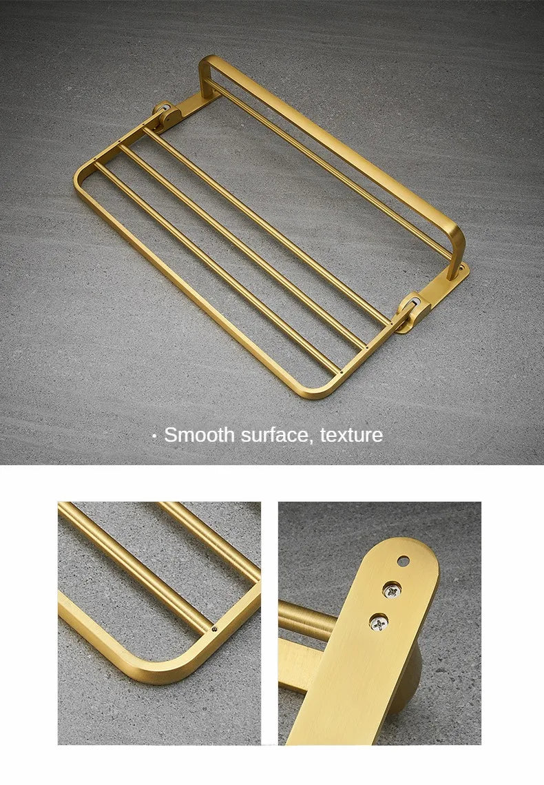 Bathroom Accessories Brushed Gold Space Aluminum Towel Rack Shelf European Hardware Pendant Set Storage Bar Paper Holders