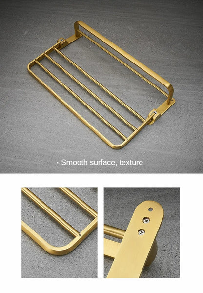 Bathroom Accessories Brushed Gold Space Aluminum Towel Rack Shelf European Hardware Pendant Set Storage Bar Paper Holders