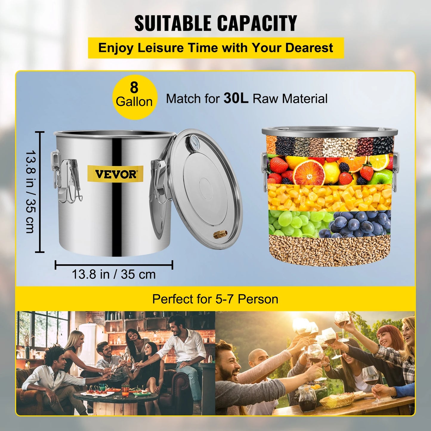 SucceBuy Moonshine Distiller Alcohol Still 12/19/30L DIY Home Wine Brandy Whiskey Distillery Kit Essential Oil Brewing Equipment