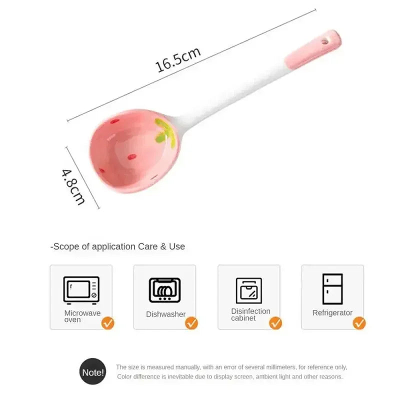 Strawberry Long Handled Ceramic Spoon Cute Household Stirring Spoon High Appearance Spoon Children's Soup Spoon