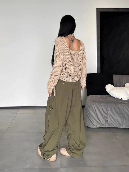 American Vintage Loose Cargo Pants Women Casual Street Personality Women's Cargo Pants Drawstring Design New Spring Trousers