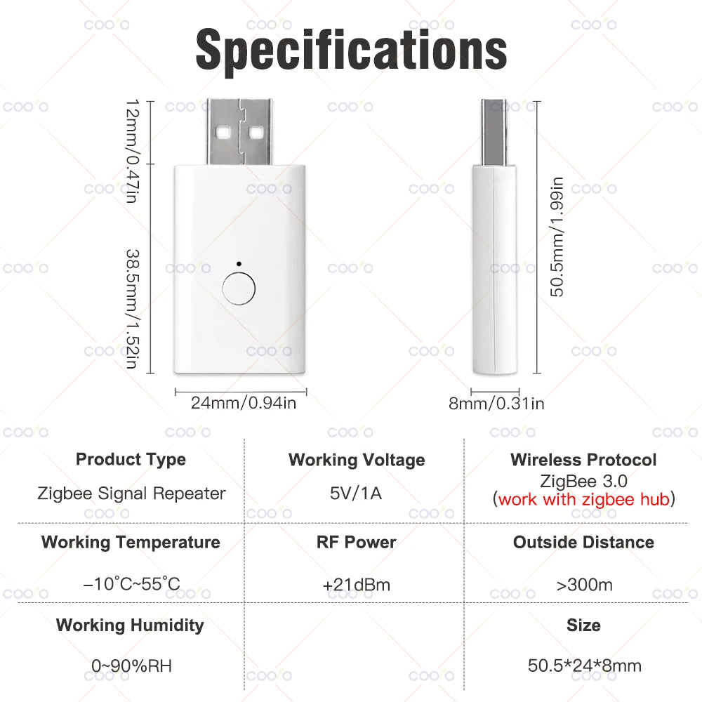 Smart ZigBee Signal Repeater USB Signal Amplifier Extender for Smart Home Device Automation Work with Home Assistant ZigBee2MQTT