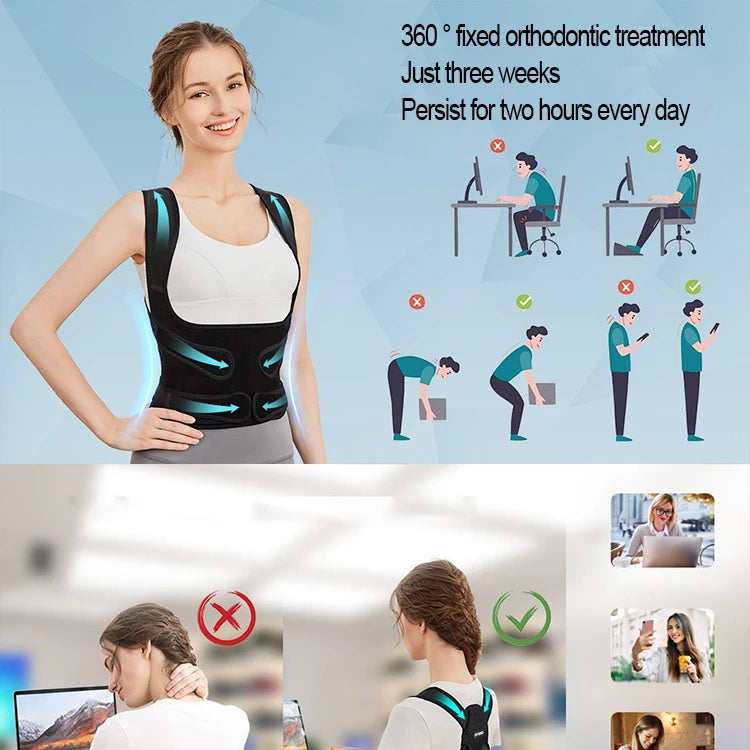 black Lumbar back posture correction band  adjustable Back posture corrector vestand belt for back support belt Relieve pain