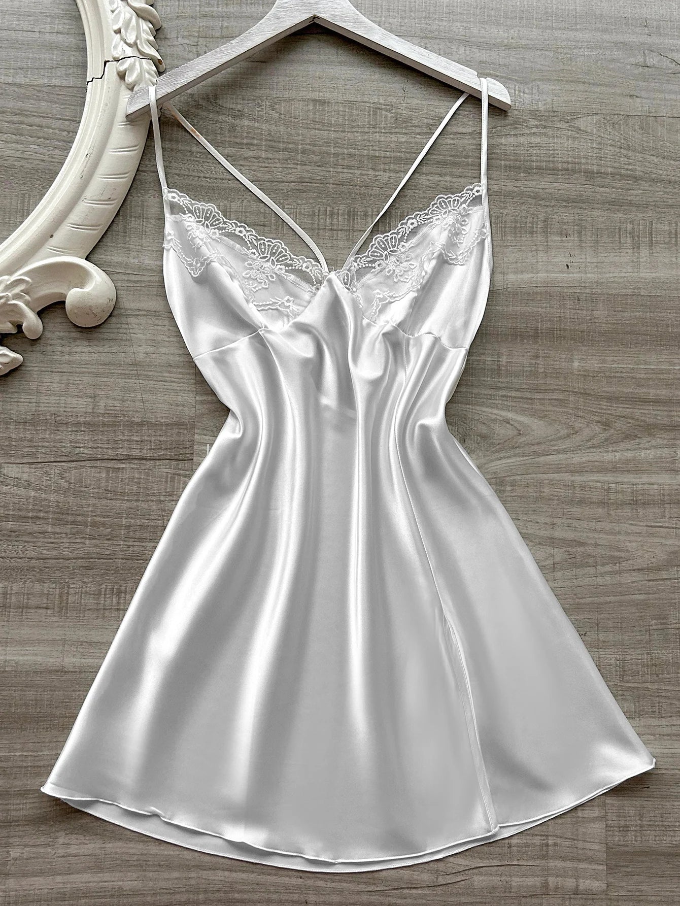 The latest women's satin nightdress V-neck with lace slit design comfortable sexy ladies pajamas