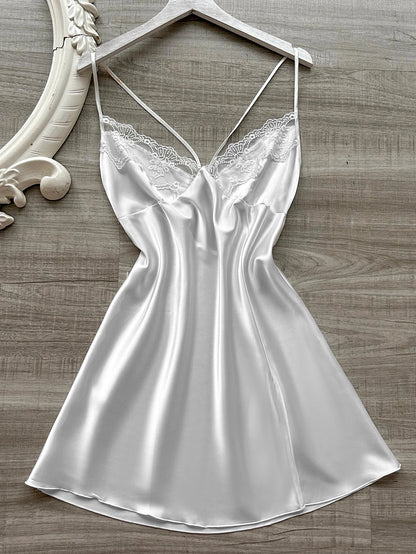 The latest women's satin nightdress V-neck with lace slit design comfortable sexy ladies pajamas