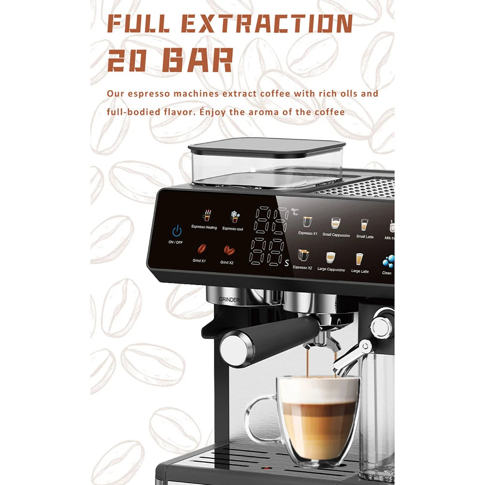 Espresso and Cappuccino Coffee Machine - 20 Bar Double Boiler Latte Coffee Maker, 4 in 1 Multifunction with LED Touch Controls