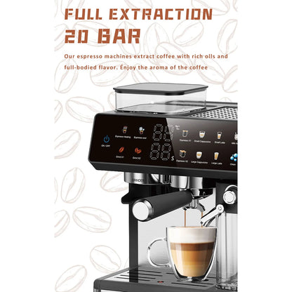 Espresso and Cappuccino Coffee Machine - 20 Bar Double Boiler Latte Coffee Maker, 4 in 1 Multifunction with LED Touch Controls