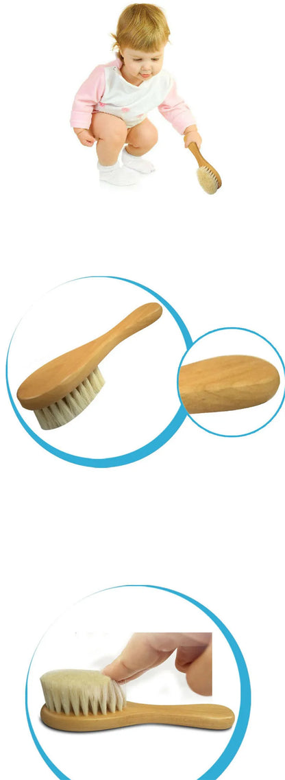 Baby Hair Brush With Wooden Handle And Super Soft Pure Natural Wool Bristles For Newborns & Toddlers Infant Comb Head Massager