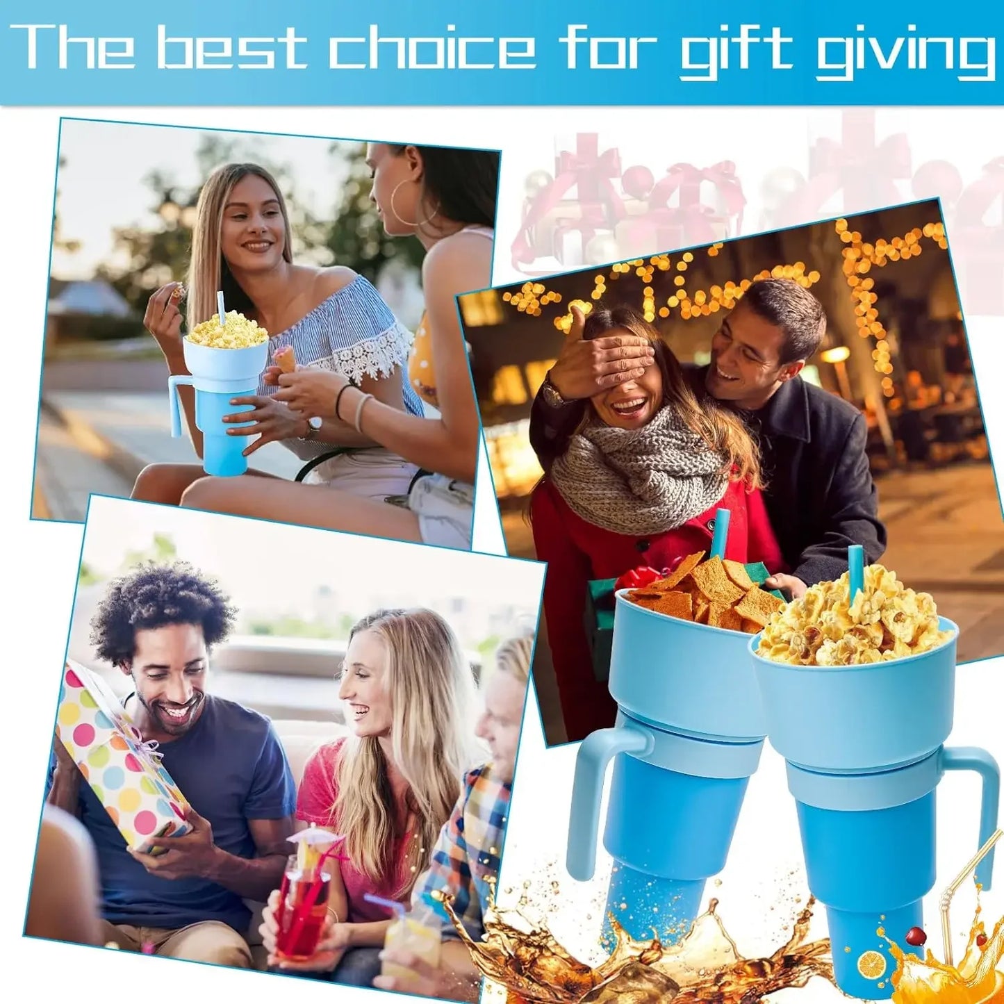 Popcorn Beverage Cup Snack Cups Straw Cup with Handle Water Bottles with Straw Coffee Cup Mug