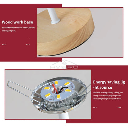 Solid Wood Cloth Nordic Decorative Table Bedroom Bedside Lamp Simple Creative Remote Control Small Night Light Energy Saving Led