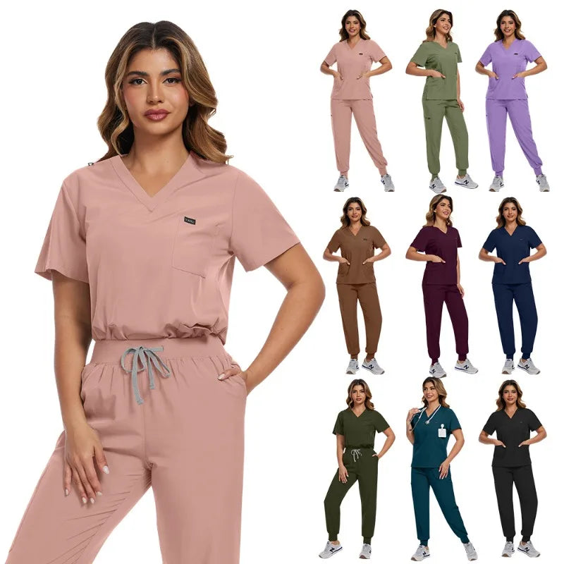 Surgical Scrubs Unisex - Quick-Dry Dental Clinic & ER Workwear Split Set W/Short Sleeve & Anti-Microbial 6 Pockets