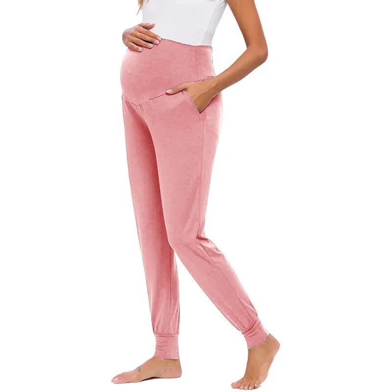 Spring Autumn Maternity Women's Casual Pants Solid High Waist Strechy Lounge Trousers For Pregnant Women Joggers With Pockets