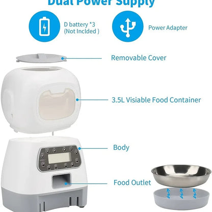 Automatic Dog and Cat Feeder 3.5 Liters Dry Food Dispenser Plus 2L Water Feeder Suitable for Small and Medium Pet Smart Feeders