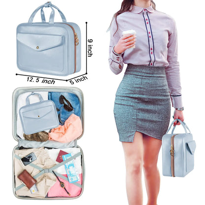 Travel Toiletry Bag,Faux Leather Hanging Makeup Bag Snap Handle,Multiple Traveling Organizer Container for Toiletries Accessorie