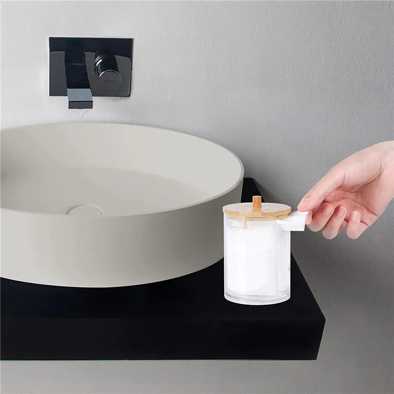 Cotton Swab Holder Bathroom Dispenser Storage Cotton Ball, Cotton Swab, Cotton Round Pads, Floss Picks - Clear Canister