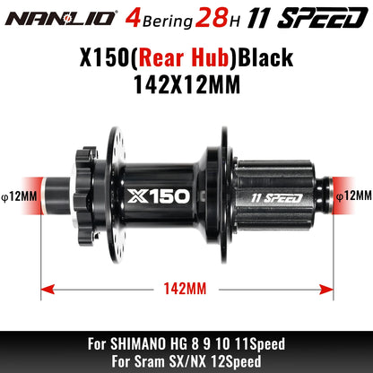 Bicycle hubs Nanlio X150 Mountain Bike Hubs 6 Pawls 150 Engagement Rear Hub HG MS XD 8-12 Speed 28 32 36 Holes Noisy wheel Hubs
