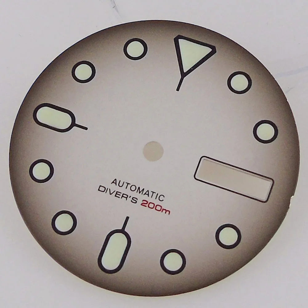 NH36 Watch Dial 29mm Weekday Date Orange/white/black Dial Face Plate Green Lume for Diver Watch Hand Set