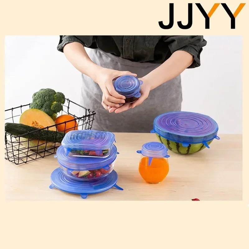 6PCS Silicone Stretch Lids for Food Freshness Reusable Durable Expandable Covers for Kitchen and Food Storage
