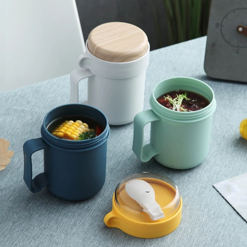 500ML Portable Breakfast Cups Oatmeal Cereal Nut Yogurt Salad Cup with Lid Spoon School Lunch Box Microwave for Kitchen Tools