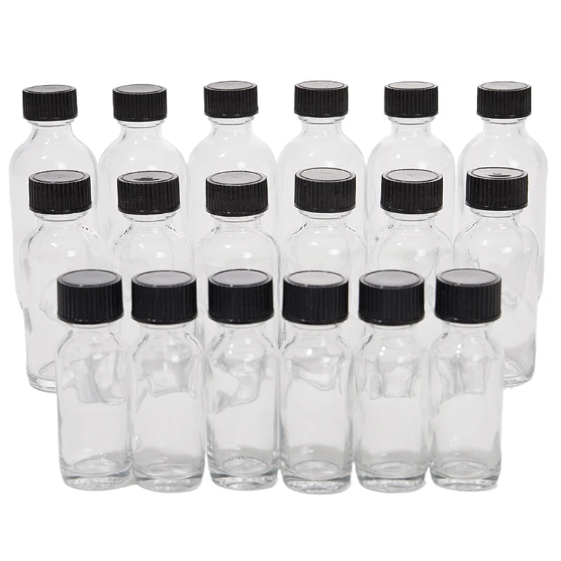 6 Pcs Small Clear Glass Bottles With Lids Glass Containers Round Bottles For Juice, Oils, Ginger Shots, Whiskey, Liquids