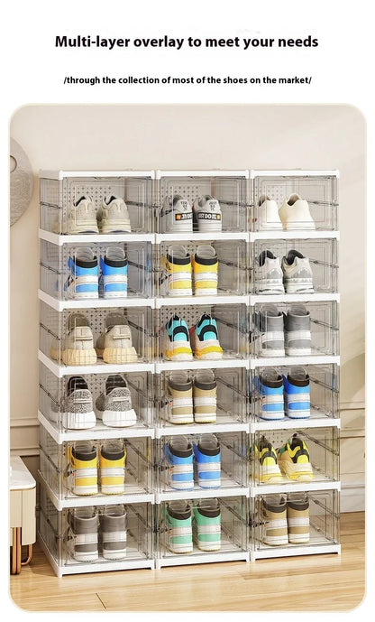 Transparent Shoes Box 6 Layers Shoe Display Case Thickened Foldable Sneaker Shoe Organizers Dustproof High-top Shoe Rack Shelf