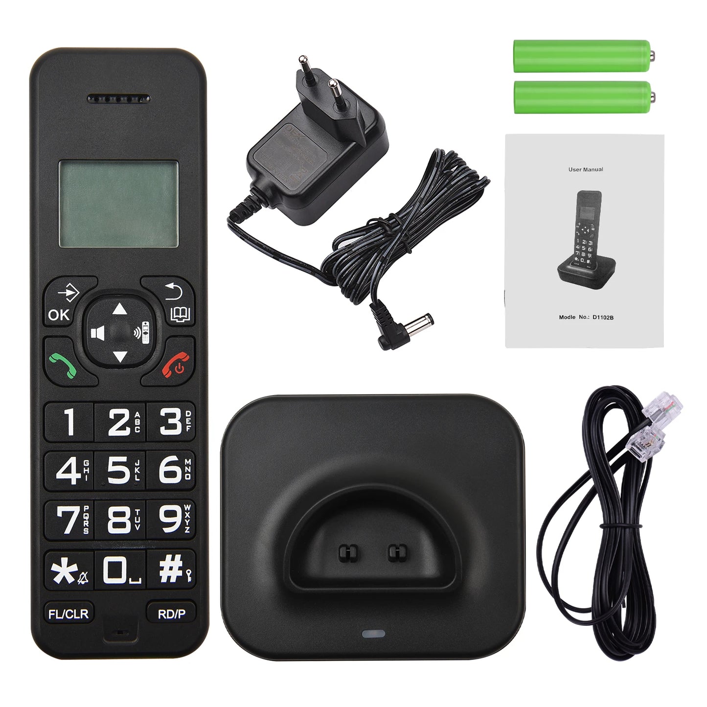 Cordless Phone Caller ID/Call Waiting 1.6 inch Backlight LCD 3 Lines Screen Display Rechargeable Batteries 16 Languages US PLUG