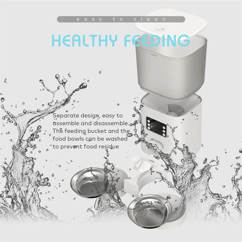 Tuya Automatic Pet Feeder 6L Capacity Food Quantitative Dispense Double Stainless Steel Bowl Record Time Feed Remote APP Control