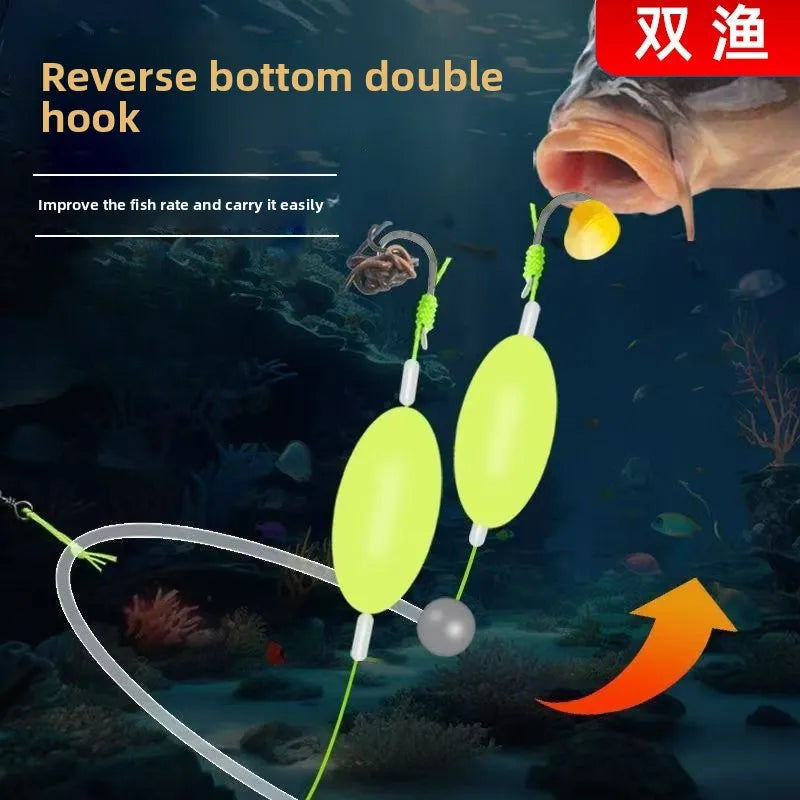 1Pc #4/7/9/12 Double Hook Fishing Hair Rigs Hook Suspension Iseni Anti Bottom Carp Fishing Hook Ready Made Carp Rig Fishing Lure