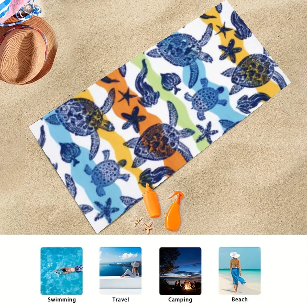 Beach Towel Portable Quick Fast Dry Sand Outdoor Travel Swim Blanket Thin Yoga Floral Print Mat Personalization Stripes Towel