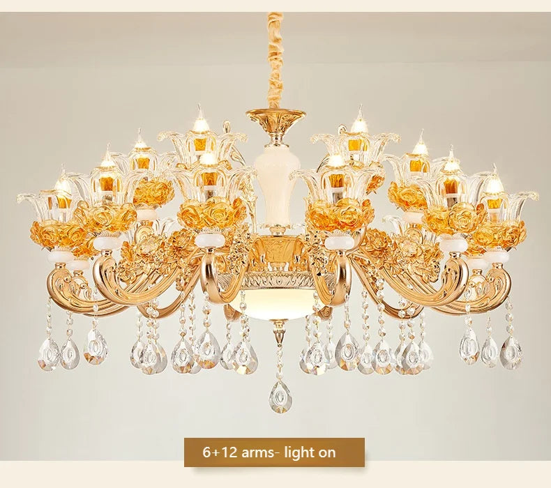 Flower Glass Lampshade Crystal Pendant Lamp Living Room Dining Room Bedroom Hall Villa New Design Hot Sale Decorative Chandelier