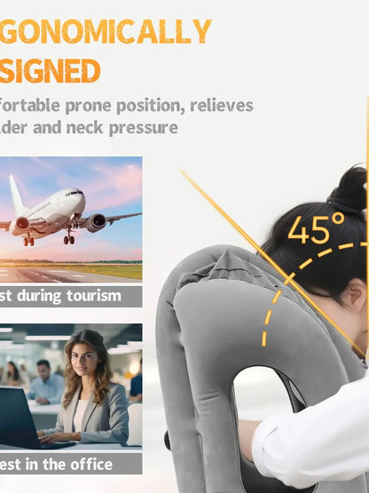 1pc Inflatable Travel Pillow, Airplane Pillow With Patented Valve Design, Travel Accessories With Neck And Head Support, Travel