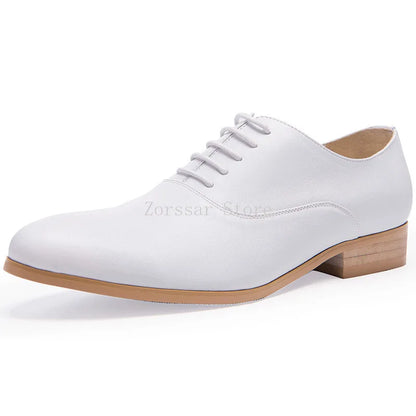 3CM Heels Men Wedding Shoes Genuine Leather White Black Oxford Dress Business Suit Shoe Lace Up Point Toe Formal Shoes Handmade