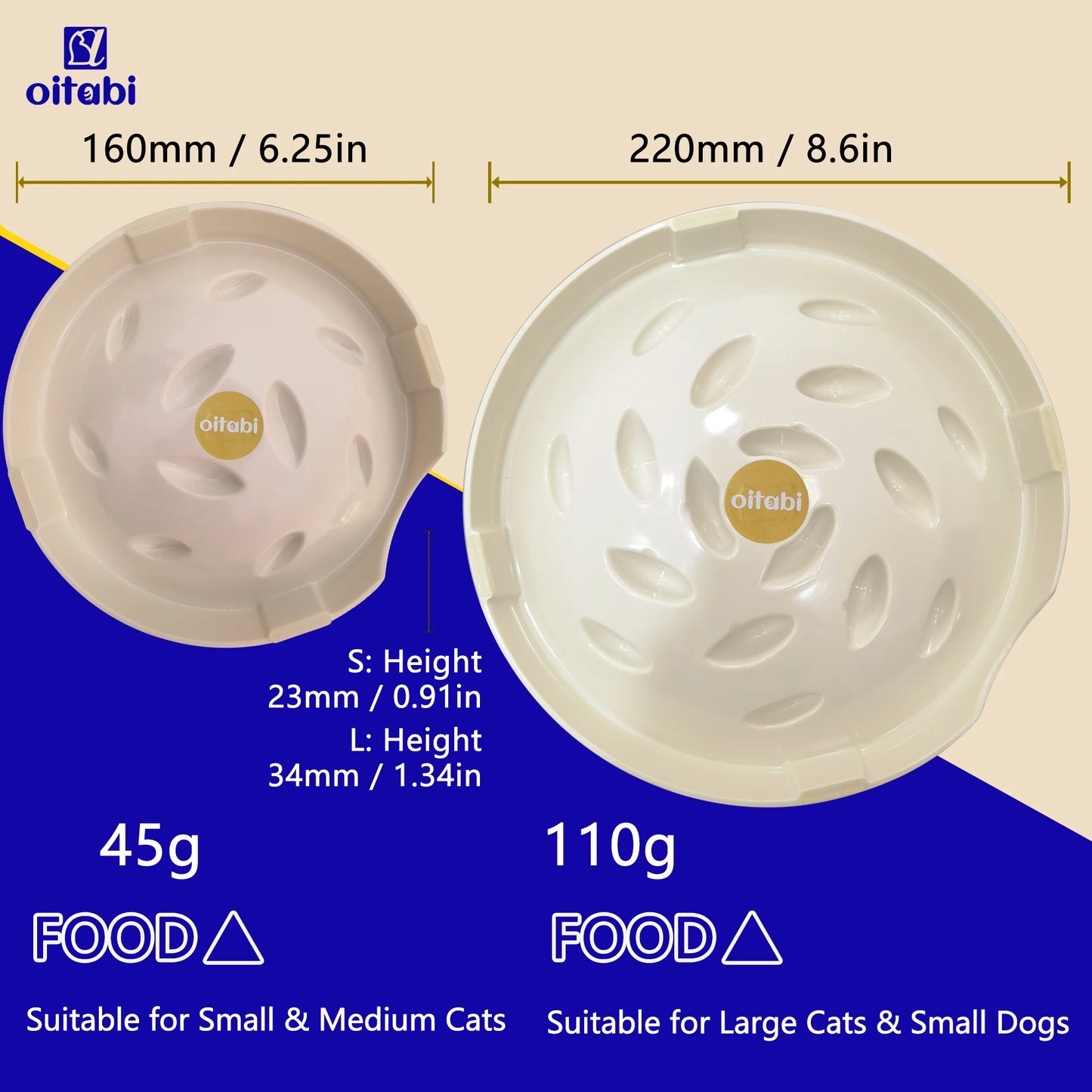 Oitabi Cat Slow Feeder Bowl Pet Dog Feeder Wet Food Slow Feed Raised Dish Healthy Eating Fun Interactive Feeding Bowls for Cats